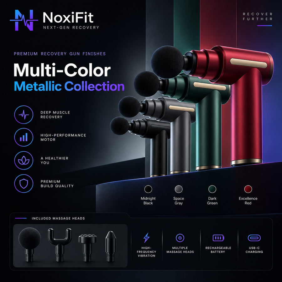 Pistola de masaje NoxiFit, colección Multi-Color Metallic (negro, gris, verde, rojo)